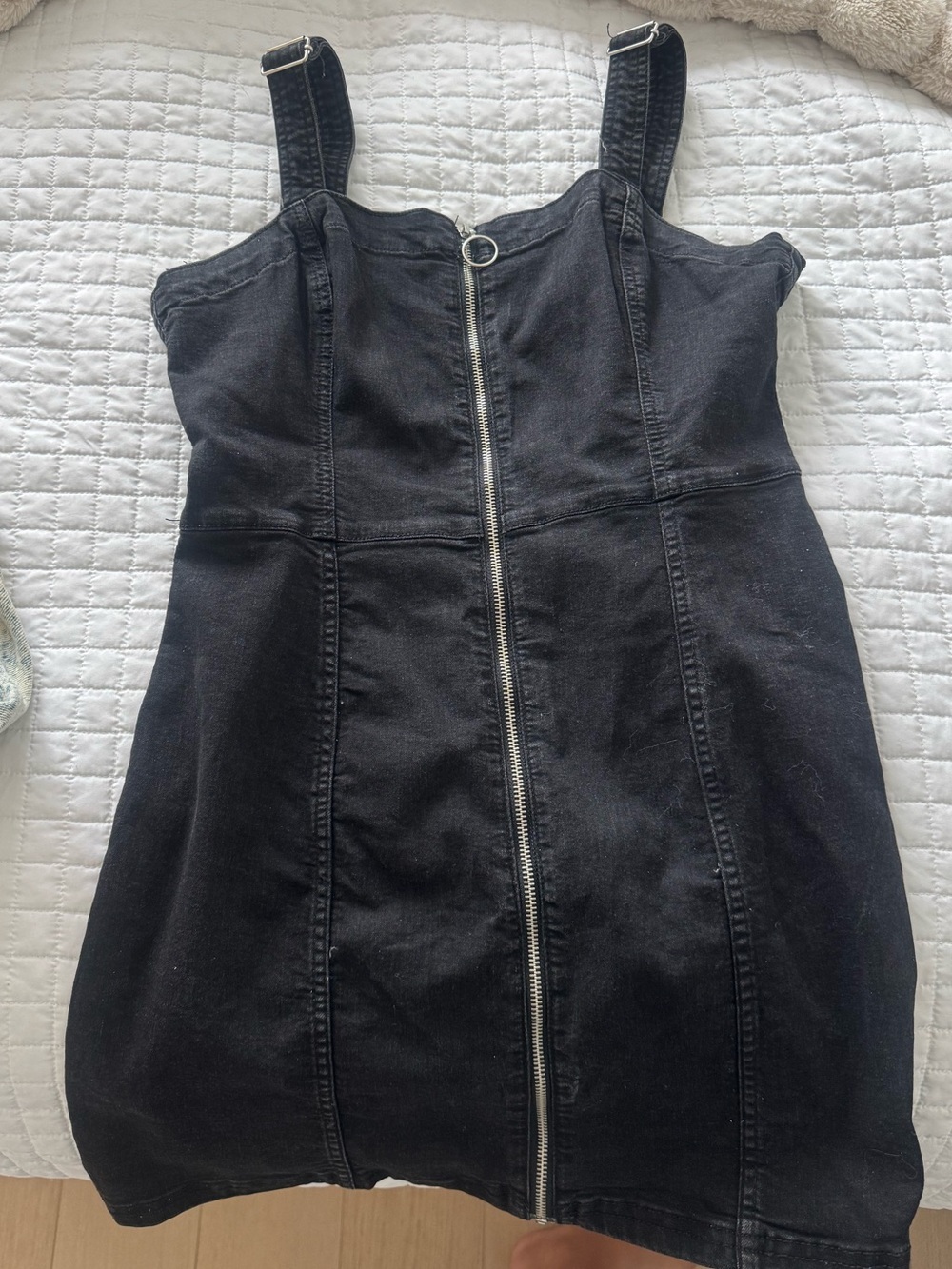 H&M Black Denim Zip-Front Mini Dress with Adjustable Straps